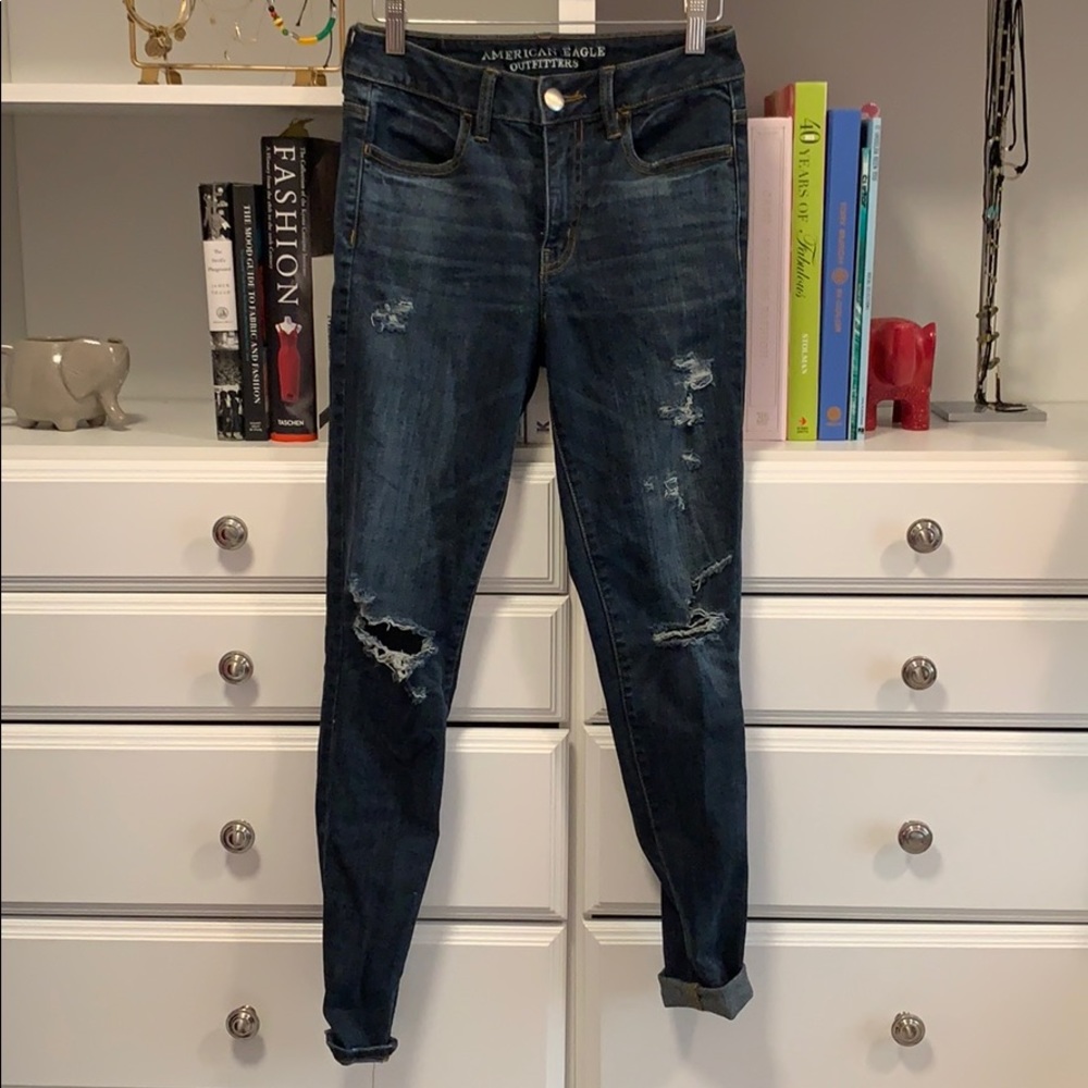 Dark wash high rise skinny jeans